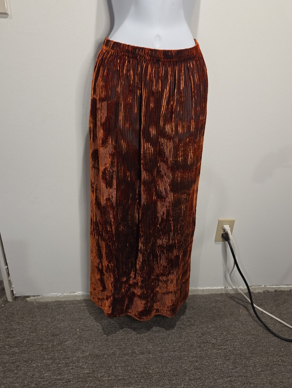 Ronny Kobo Size M Corduroy Orange/black Sheer Maxi Whimsigoth Skirt